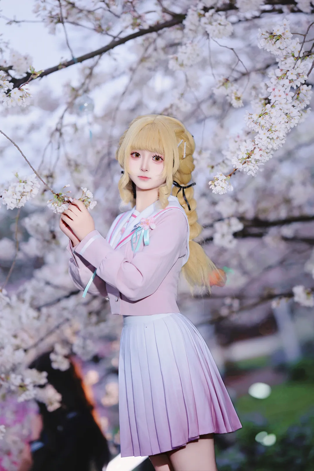 制服, 桜, 学園アイドルマスター, 藤田ことね コスプレ, オーバーニーソックス - 1枚目
