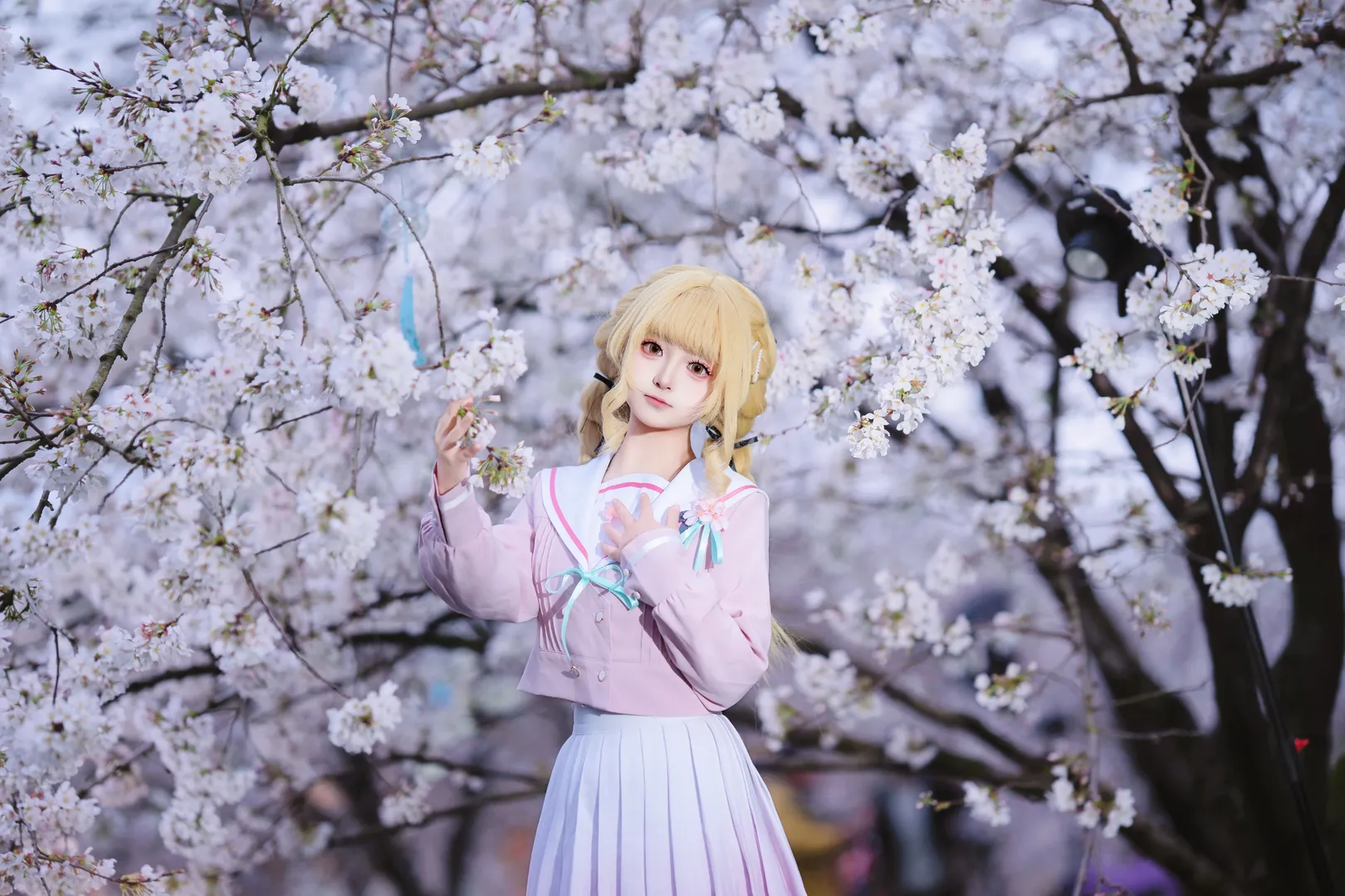 制服, 桜, 学園アイドルマスター, 藤田ことね コスプレ, オーバーニーソックス - 2枚目