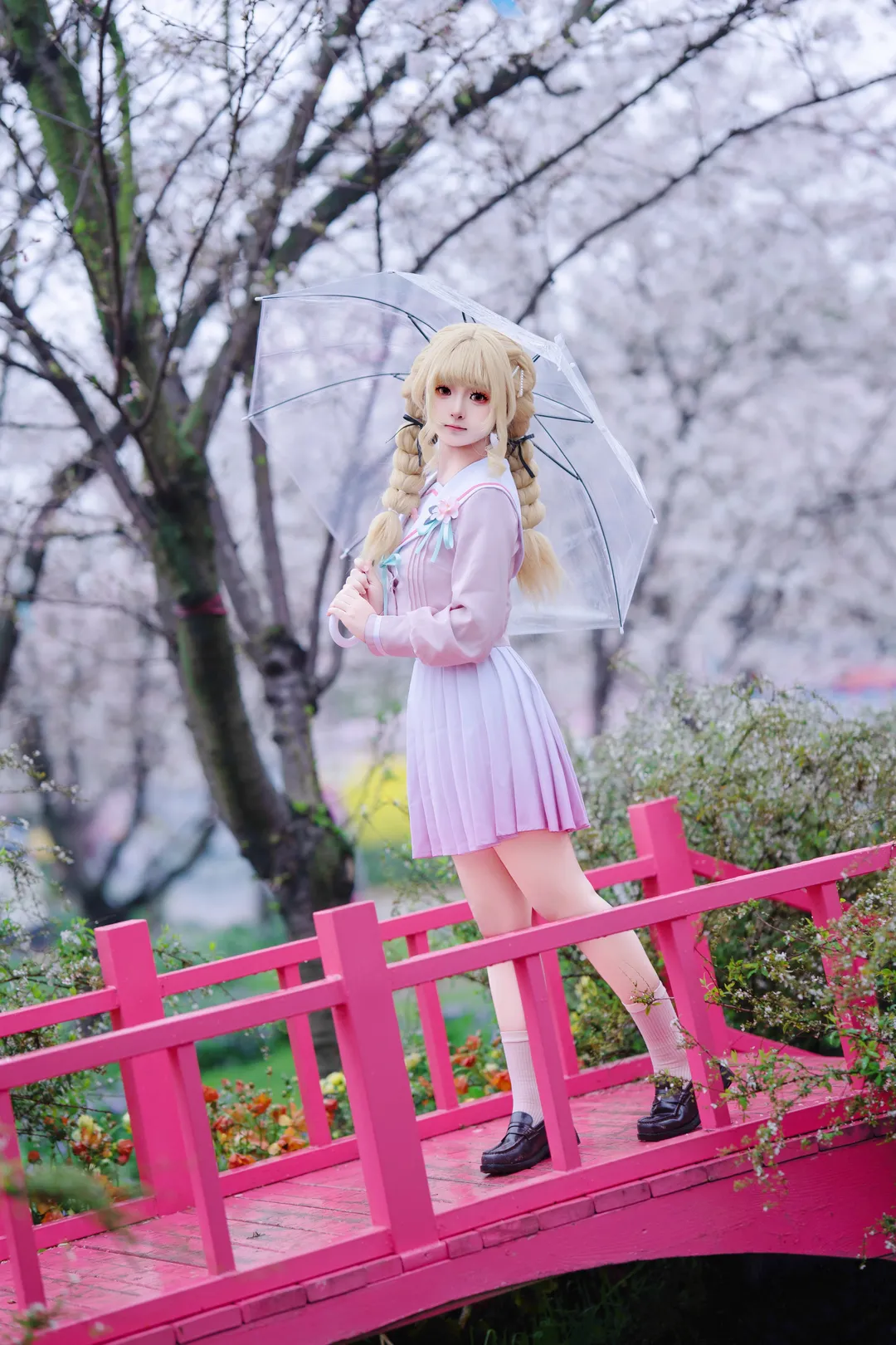 校服, 樱花, 学园偶像大师, 藤田琴音cos, 长筒袜