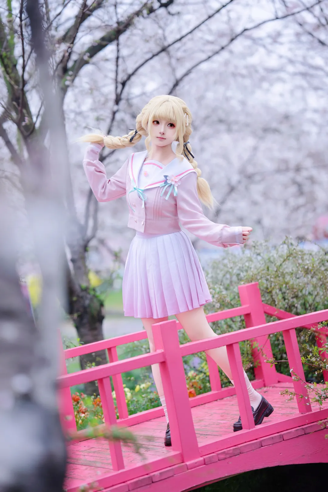 制服, 桜, 学園アイドルマスター, 藤田ことね コスプレ, オーバーニーソックス - 4枚目