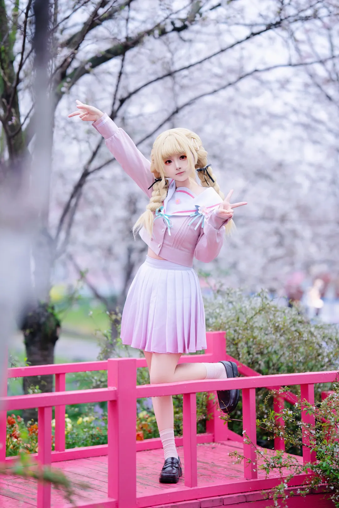 制服, 桜, 学園アイドルマスター, 藤田ことね コスプレ, オーバーニーソックス - 6枚目