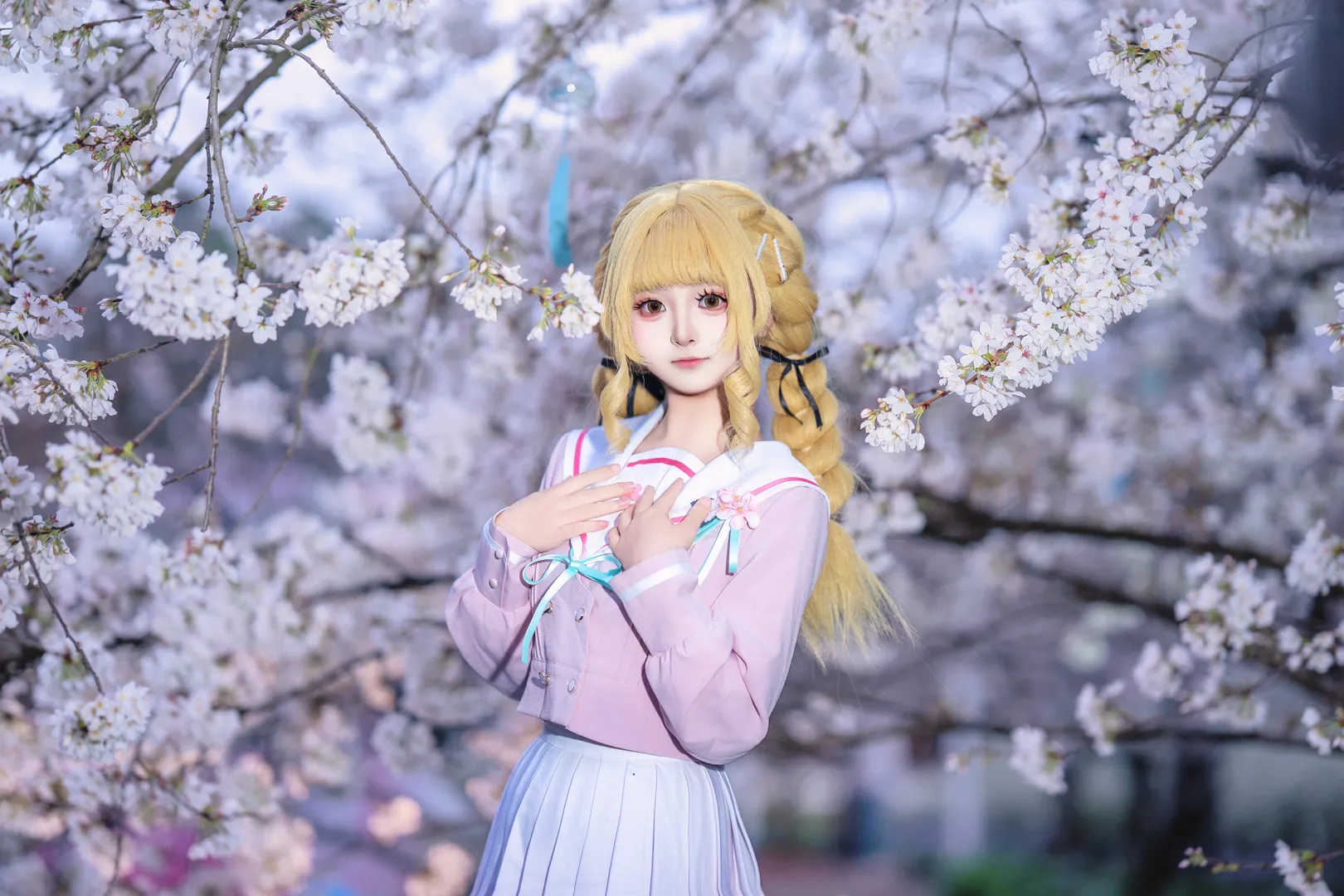 制服, 桜, 学園アイドルマスター, 藤田ことね コスプレ, オーバーニーソックス - 7枚目