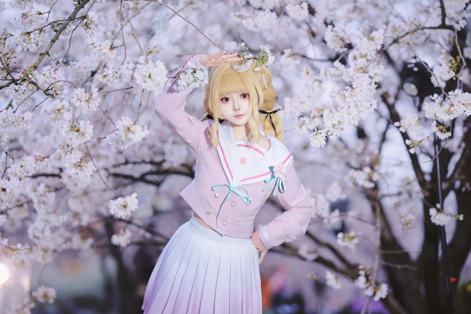 制服, 桜, 学園アイドルマスター, 藤田ことね コスプレ, オーバーニーソックス - 8枚目