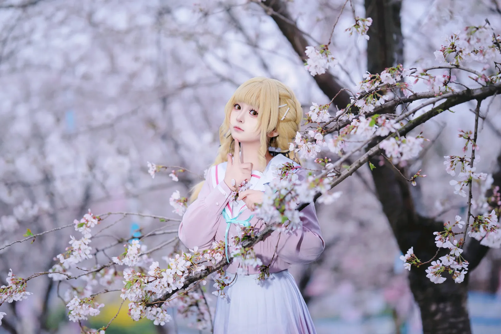 制服, 桜, 学園アイドルマスター, 藤田ことね コスプレ, オーバーニーソックス - 9枚目