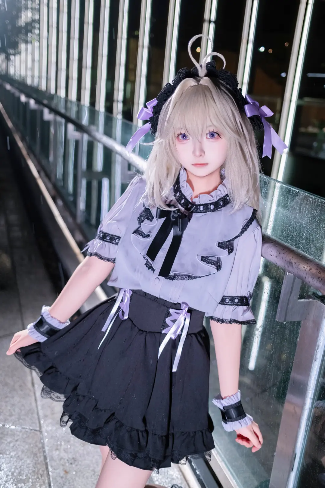 森亚露露卡cos, 名侦探光之美少女, 黑丝, 蕾系穿搭, 雨夜人像 - 第2张
