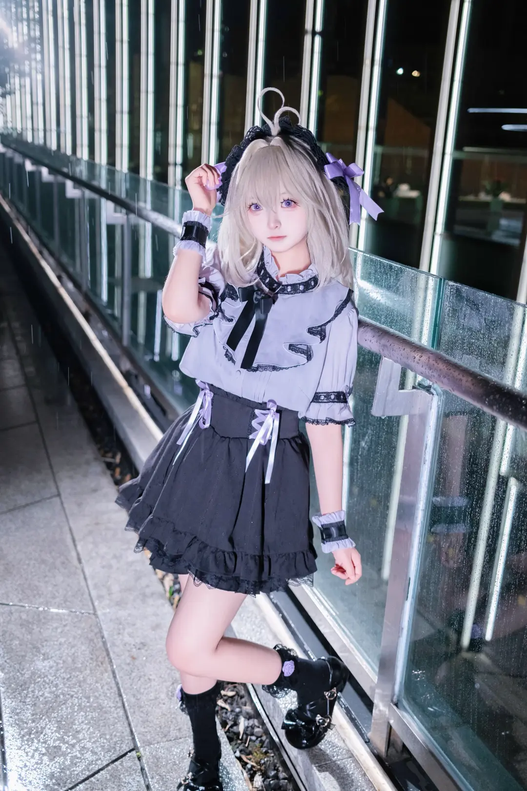 森亚露露卡cos, 名侦探光之美少女, 黑丝, 蕾系穿搭, 雨夜人像 - 第3张