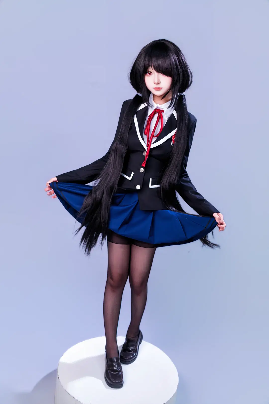 cosplay, Black stockings, Twintails, Kurumi Tokisaki cosplay, Red eyes
