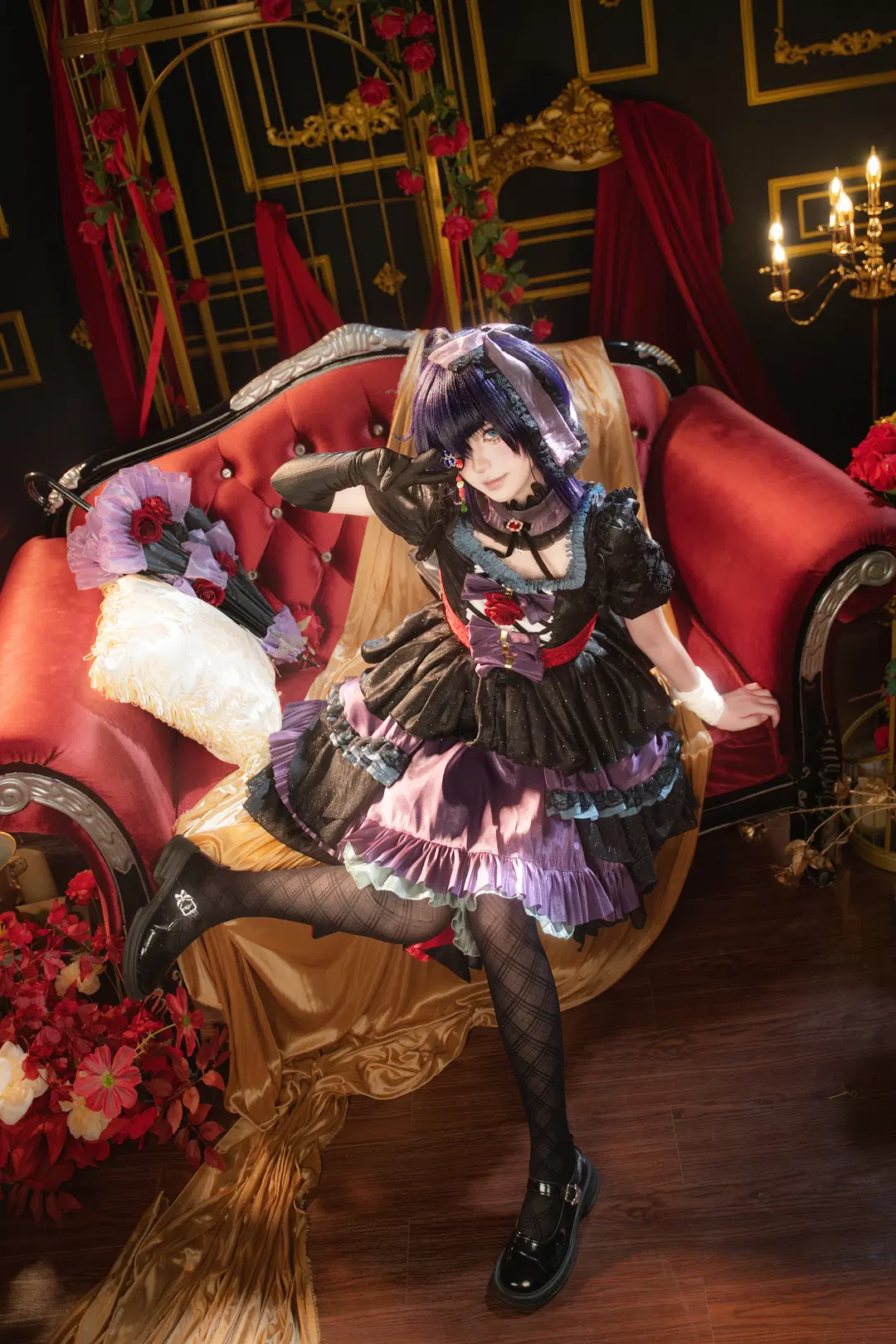 黑丝, cosplay摄影, 哥特洛丽塔, 小鸟游六花cos, 蔷薇礼服