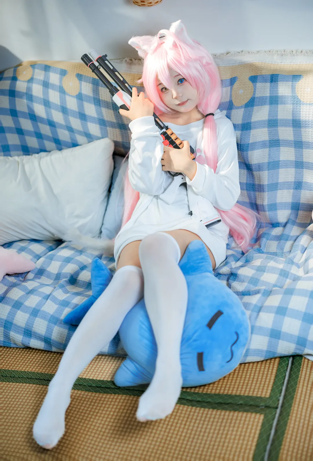 蔚蓝档案, 小鸟游星野cos, 居家风cos, 兽耳娘cos, 白丝cos