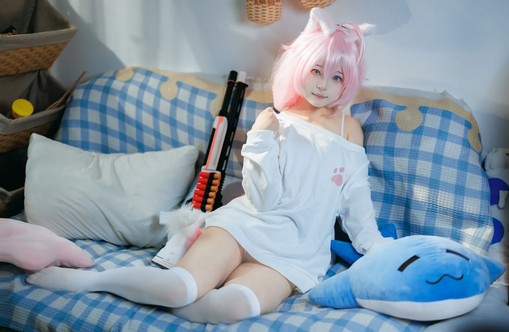 蔚蓝档案, 小鸟游星野cos, 居家风cos, 兽耳娘cos, 白丝cos - 第2张
