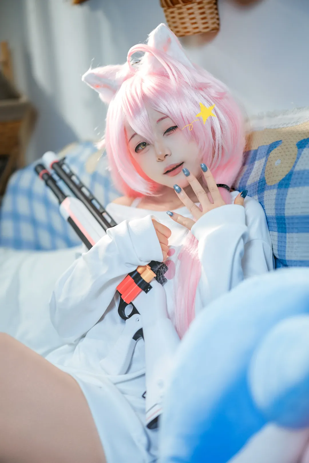 蔚蓝档案, 小鸟游星野cos, 居家风cos, 兽耳娘cos, 白丝cos - 第3张