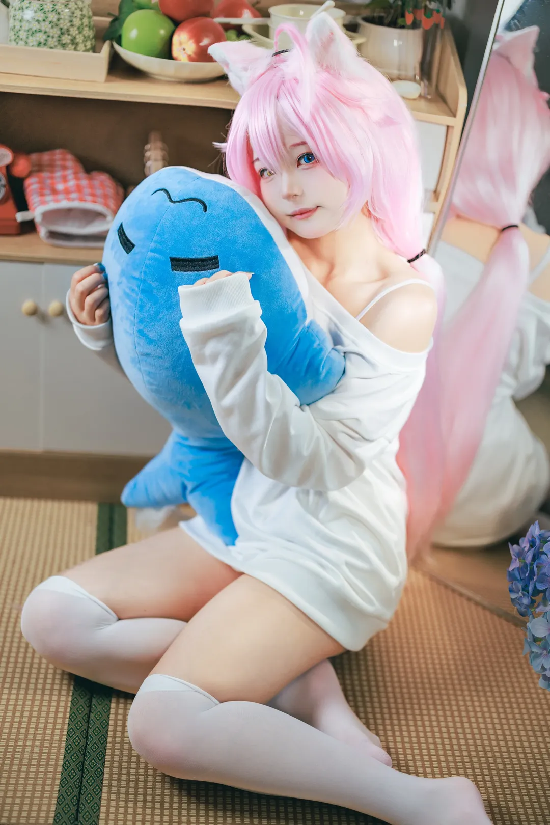 蔚蓝档案, 小鸟游星野cos, 居家风cos, 兽耳娘cos, 白丝cos - 第4张