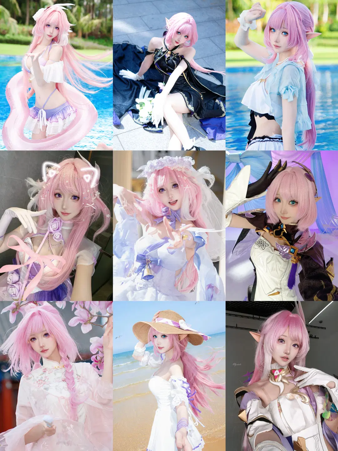 愛莉希雅cos, cosplay, 白絲, 粉發, 精靈耳