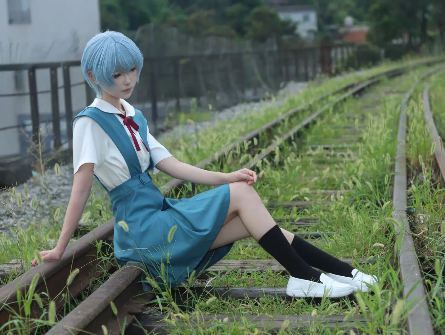 绫波丽cos, EVA, 新世纪福音战士, 校园制服cos, 黑色小腿袜
