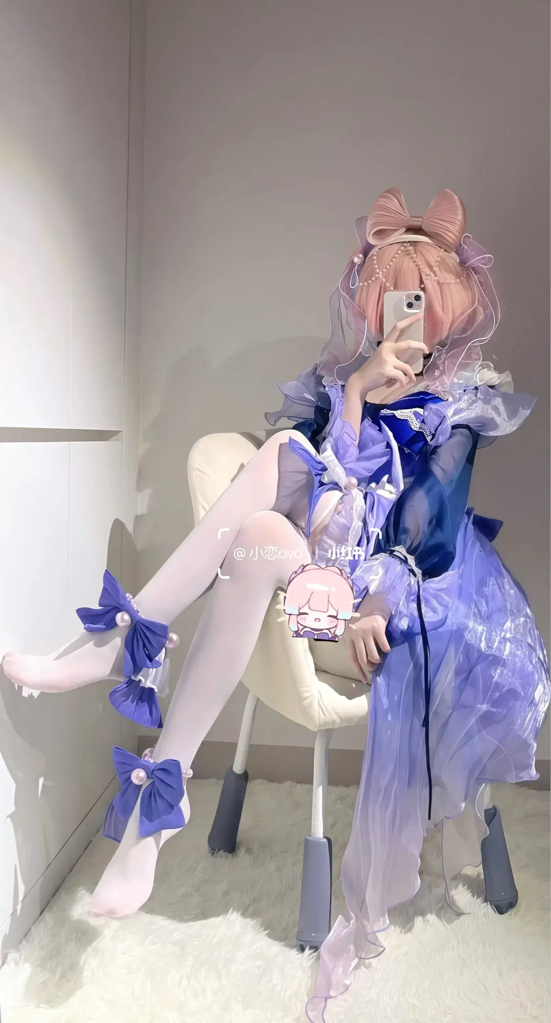 【珊瑚宮心海 コスプレ】青紫グラデーションのチュールスカートに白ストッキングを合わせ、改良されたシューズアクセサリがこだわり満載 - 小恋ovo - 2枚目