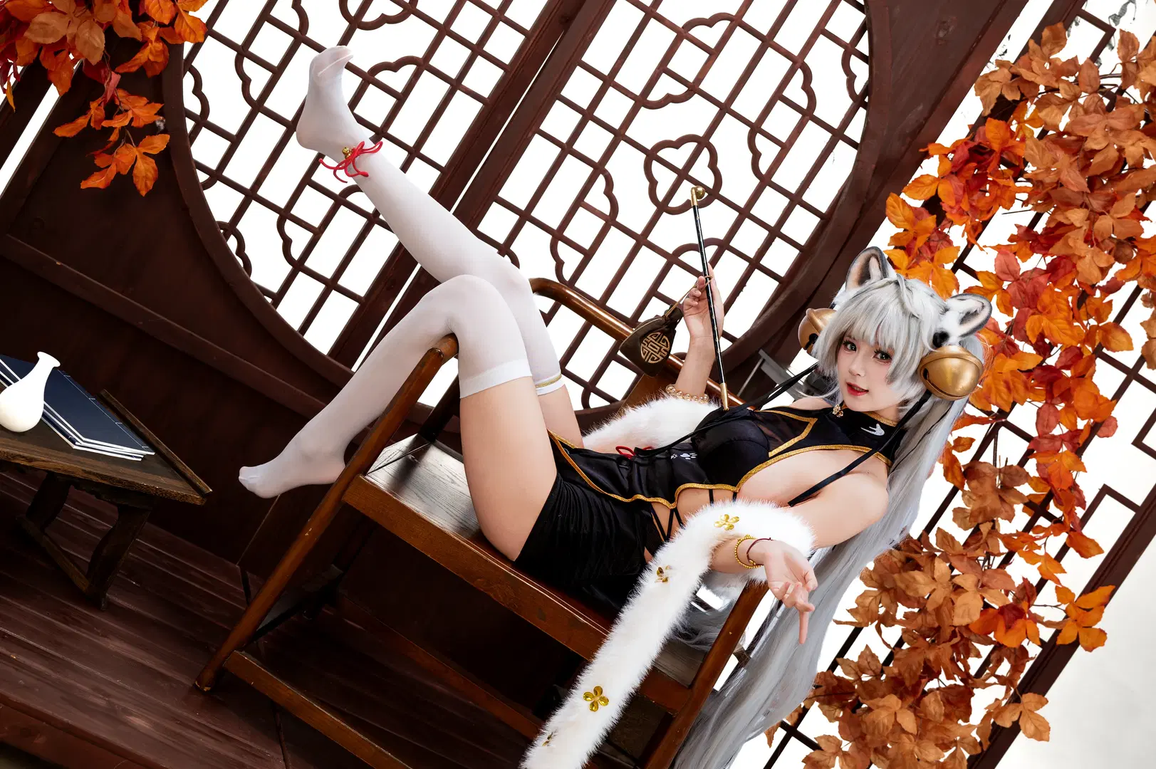 白虎娘, 二次元cos, 白丝, 兽耳, riko cos