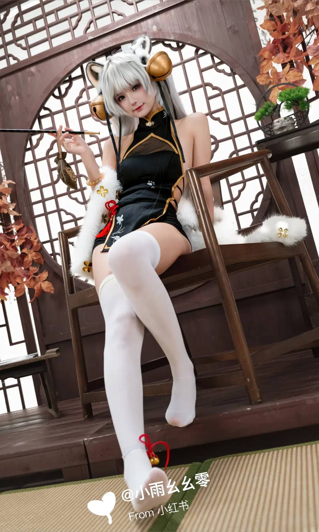 二次元摄影, 白虎娘cos, 白丝, 兽耳娘, 虎啸生风