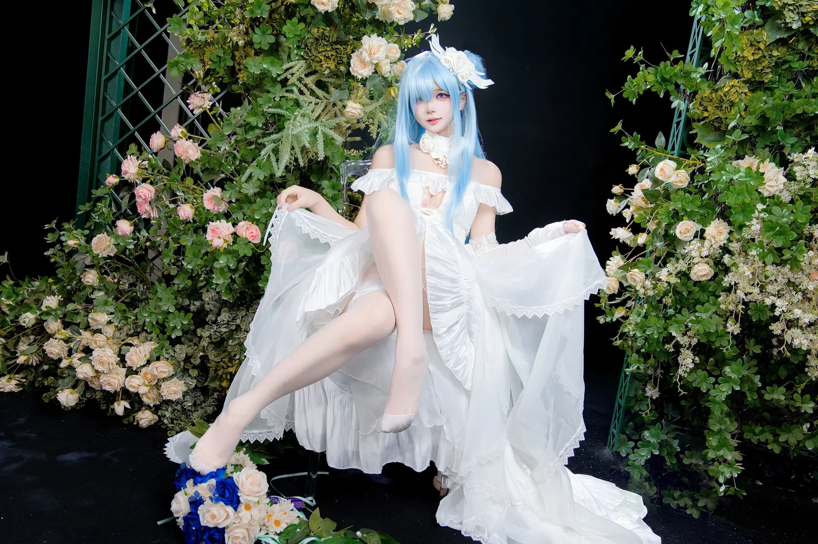 【ヤヌス コスプレ】アズールレーン純白の花嫁、白ストッキングと花々のロマンチックな出逢い - 圣骑绯月 - 5枚目