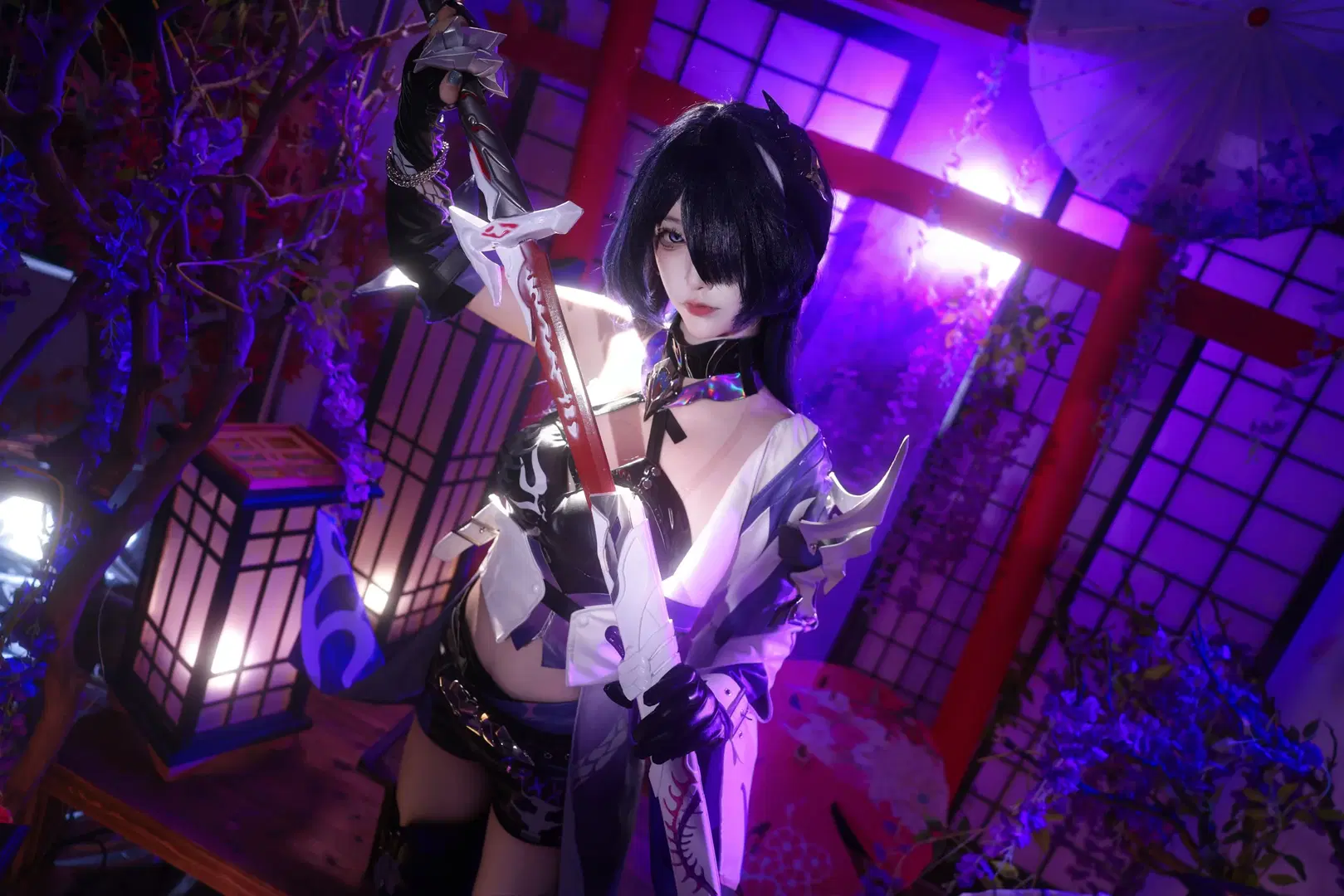 【黄泉cos】刀光与紫藤花交织的绚丽幻想 - 悄悄喝东方树叶 - 第9张