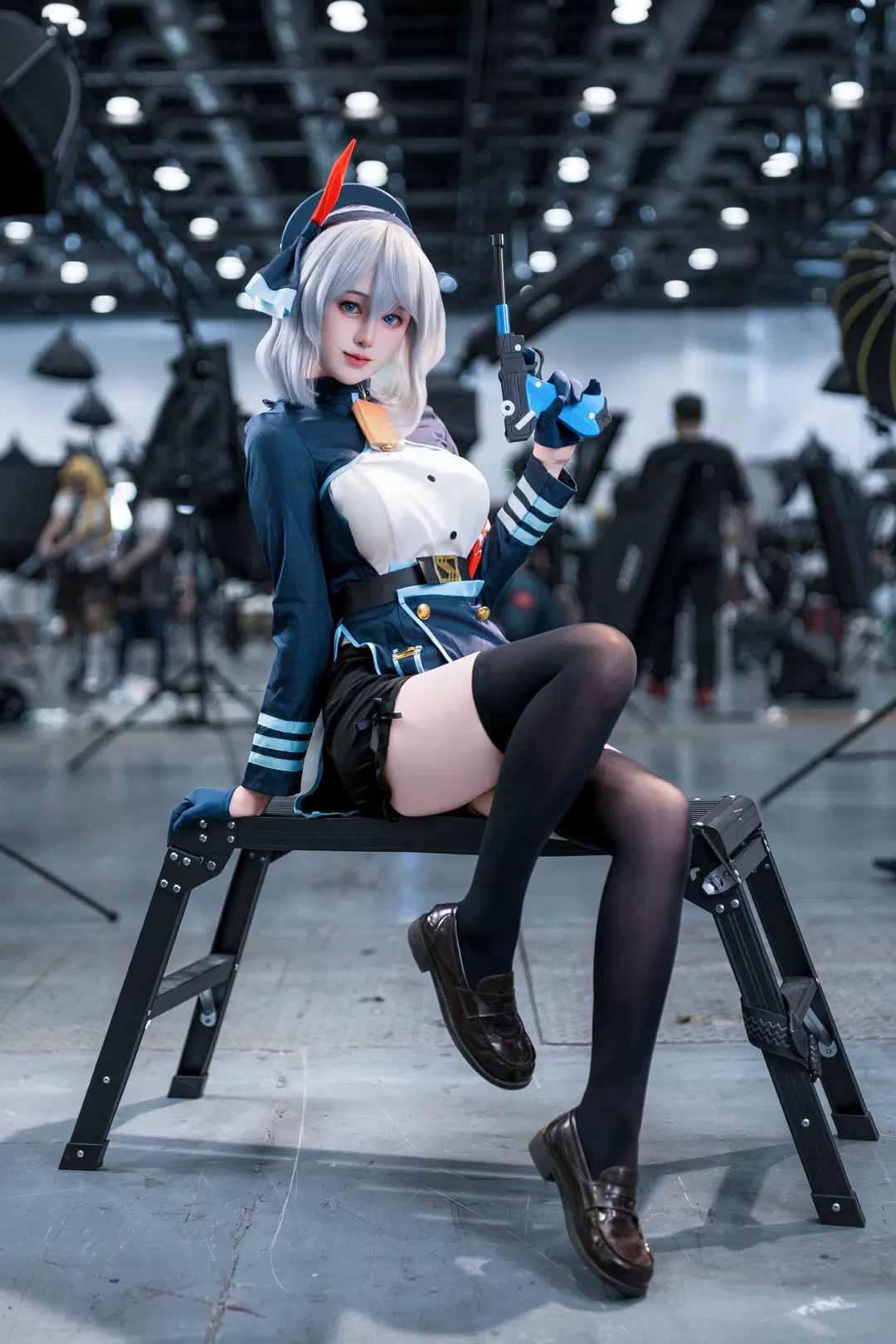 Blue Archive, Convention photos, Amau Ako cosplay, Black stockings, Game cosplay