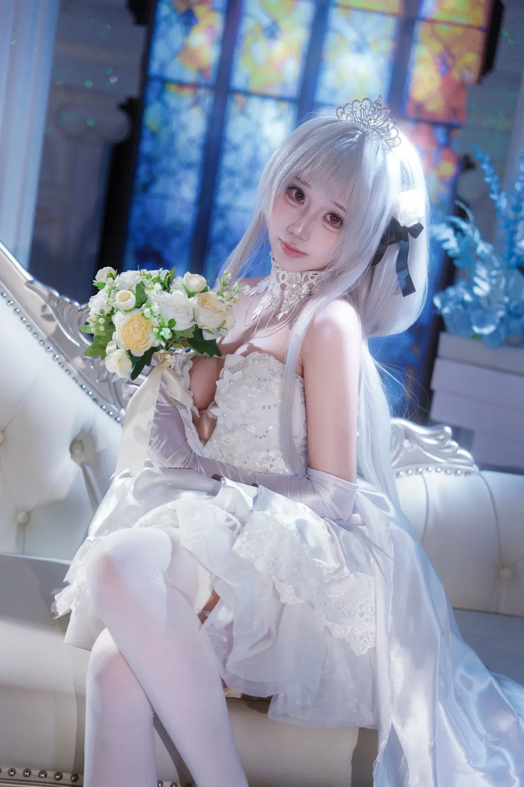 アズールレーン, 白ストッキング, レーススカート, 銀髪, スキュラコスプレ