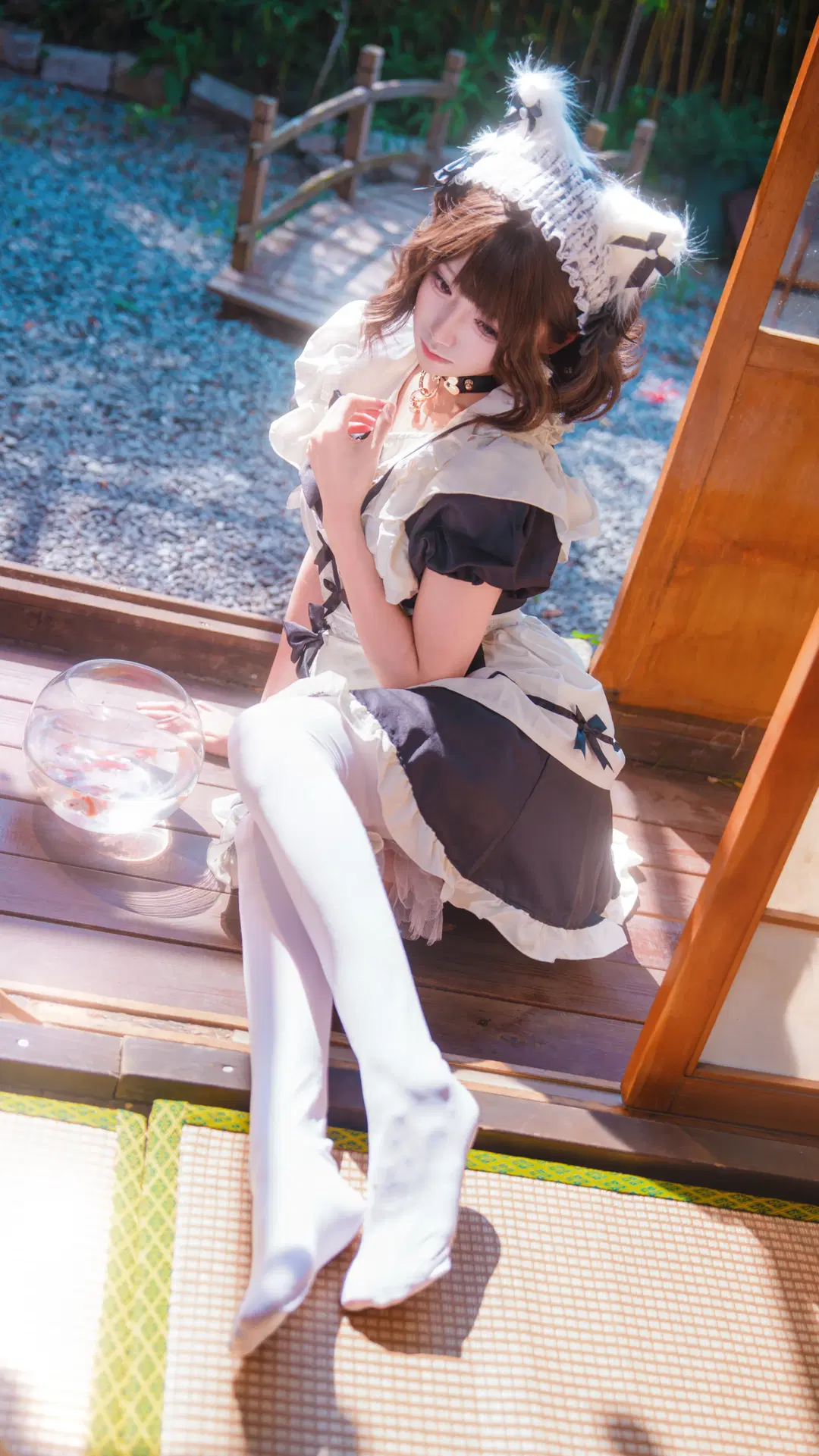 少女写真, 日式庭院, 白丝, 猫耳女仆, 金鱼