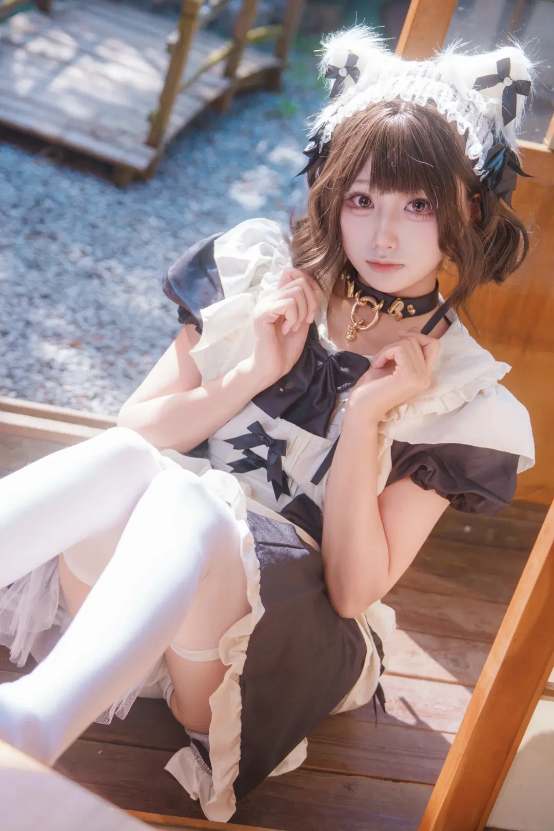 cosplay, 少女写真, 猫耳, 女仆装, 白丝