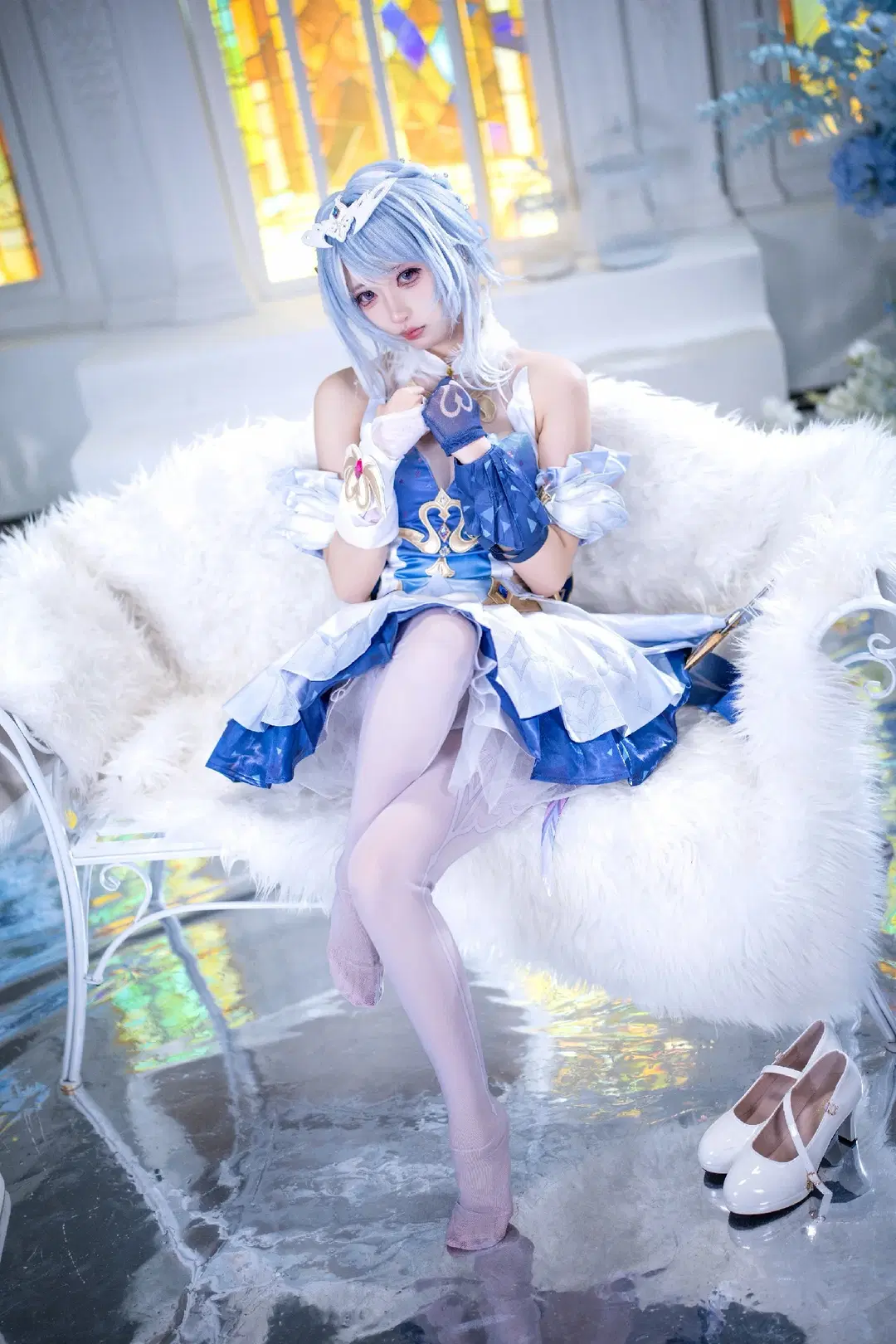原神, 二次元撮影, 青と白のコーデ, ストッキング コスプレ, オデット コスプレ