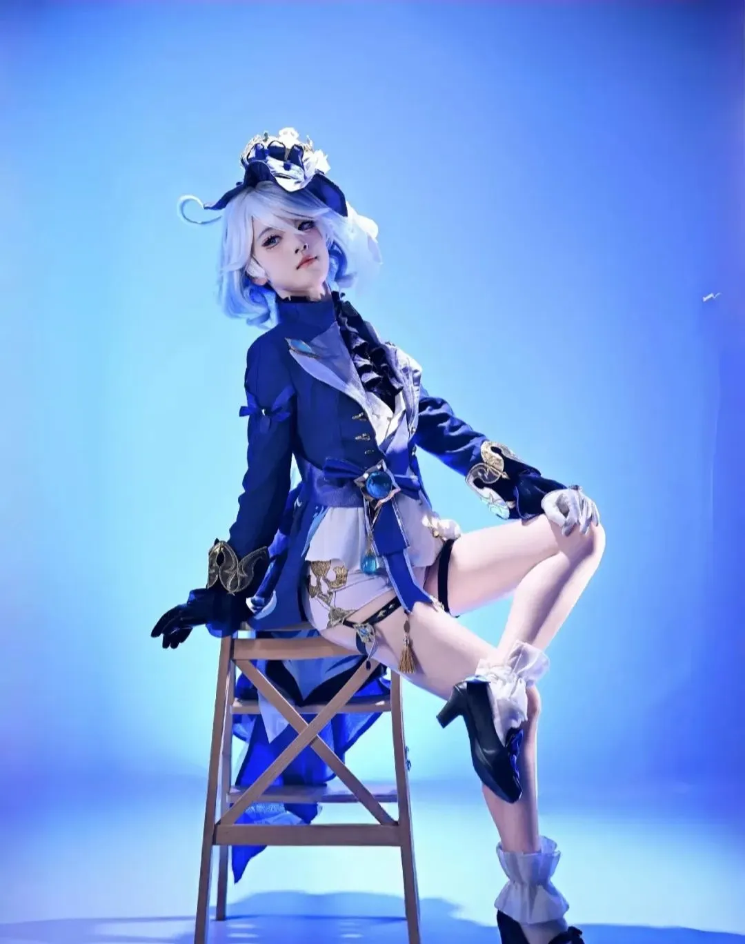 原神, 芙宁娜cos, 白丝, cosplay写真, 二次元角色扮演