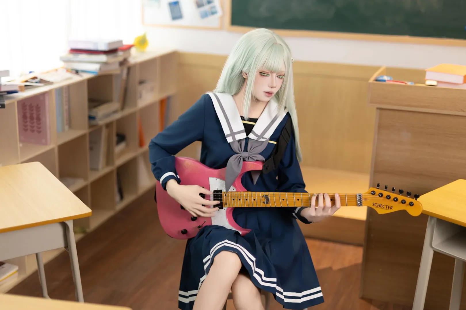 二次元cosplay, 水手服, 若叶睦cos, 校园摄影, 过膝袜 - 第2张