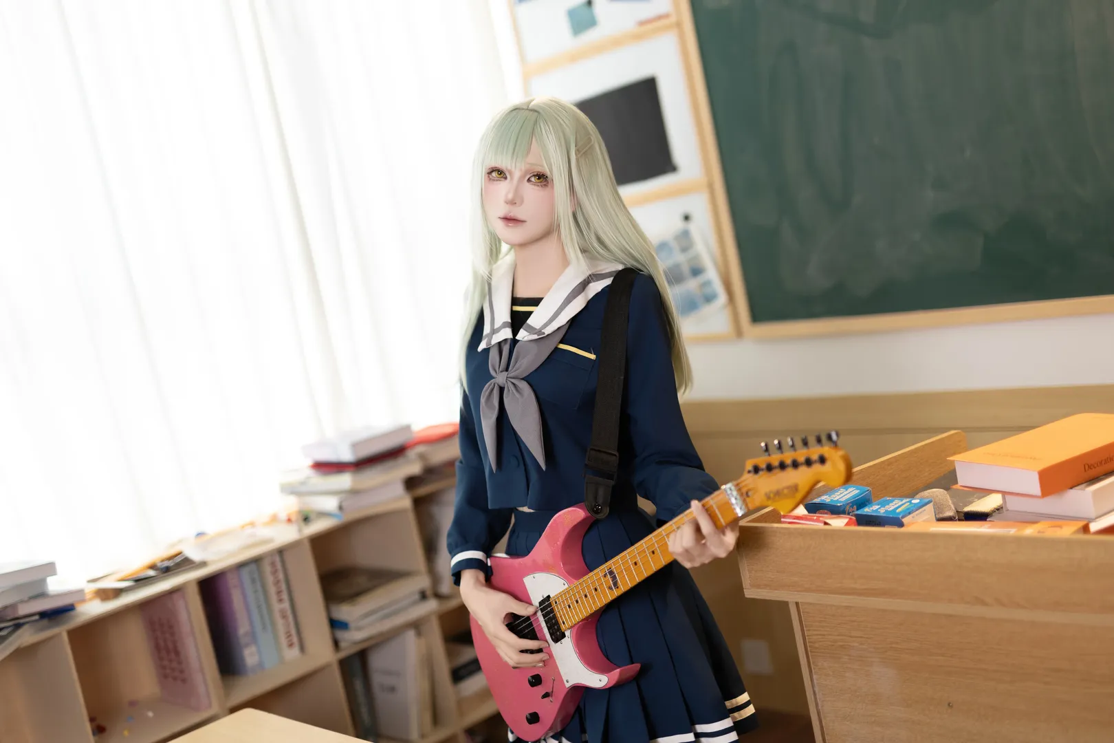 二次元cosplay, 水手服, 若叶睦cos, 校园摄影, 过膝袜 - 第3张
