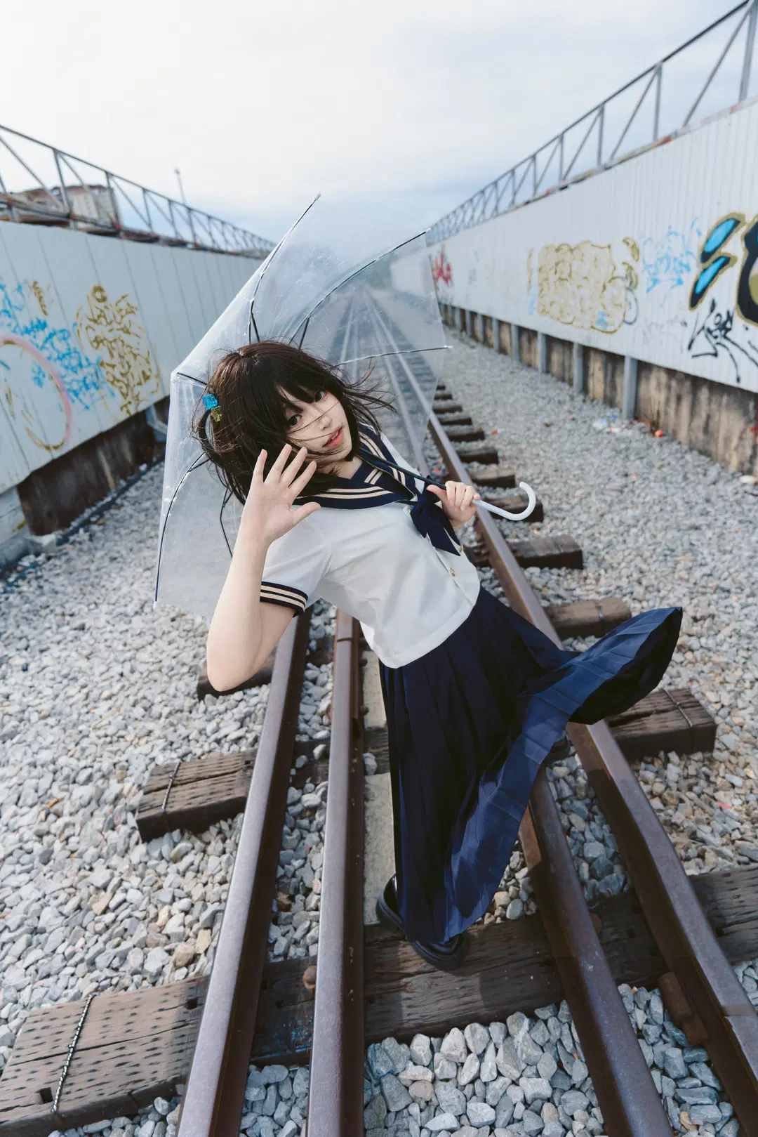 二次元撮影, JK制服, 日系写真, 生命力, 鉄道の線路