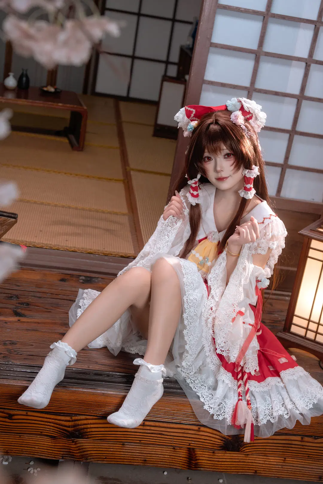 博丽灵梦cos, 东方Project, 二次元cos, 白丝, 和风写真