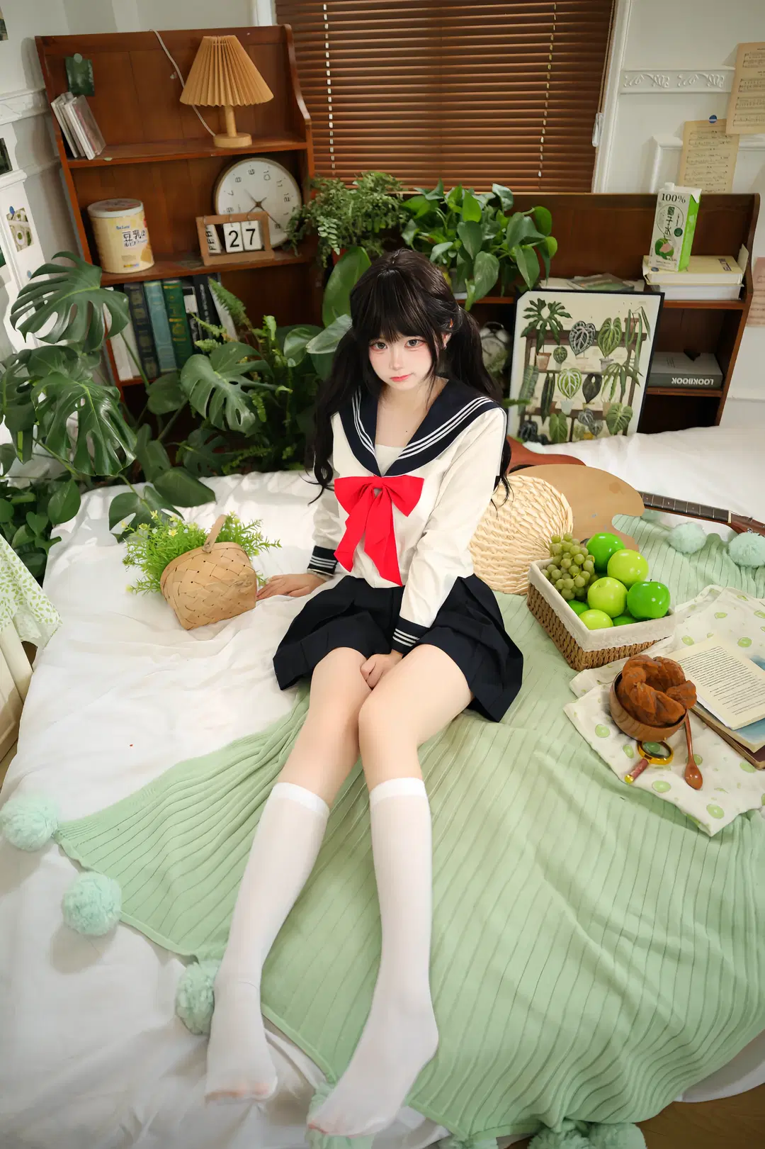 白丝, 水手服, 双马尾, 日系写真, 居家写真