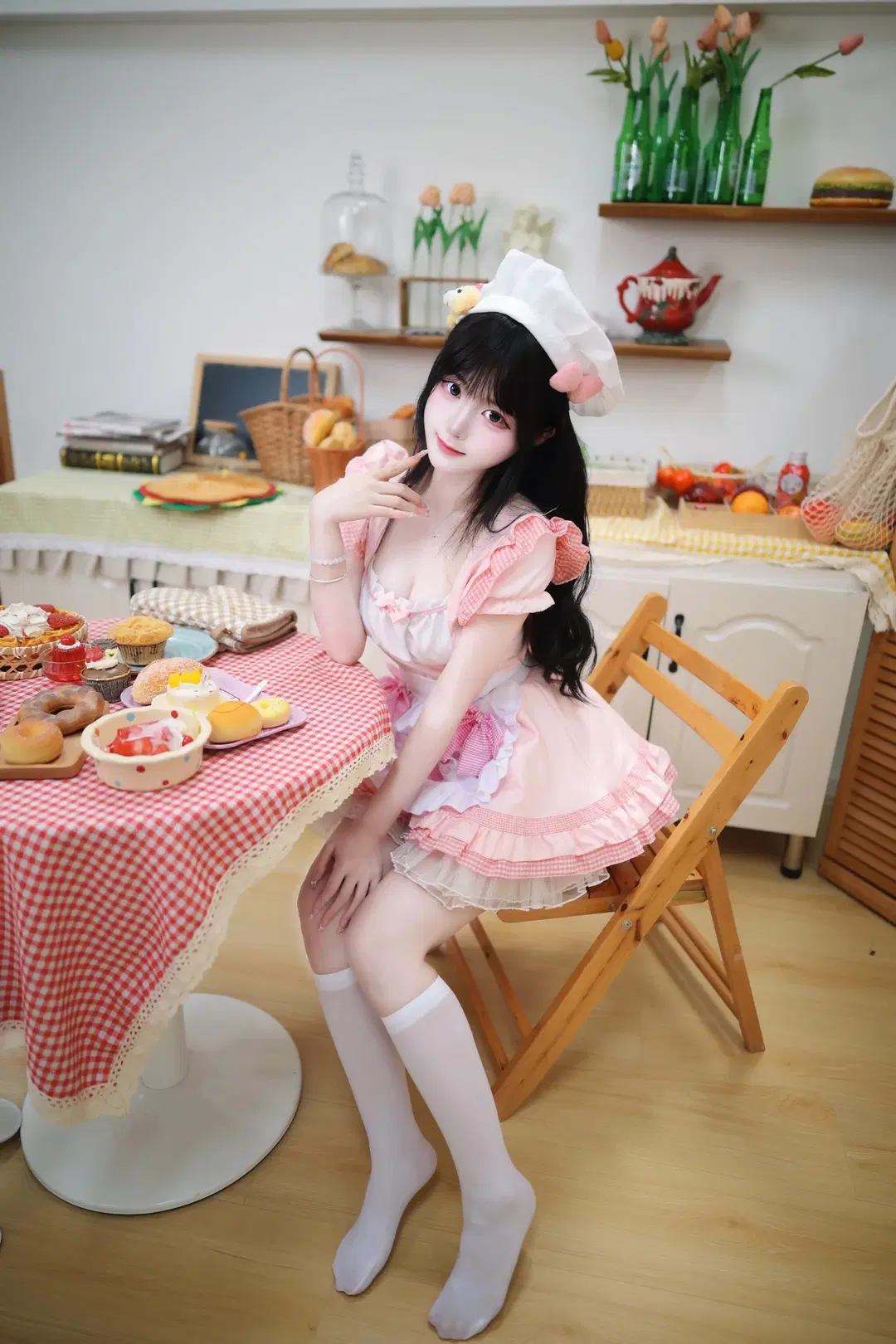 女仆装, 白丝, 甜妹写真, 甜品小厨娘cos, 奶油风居家