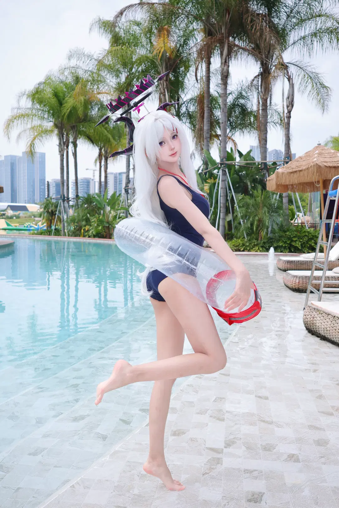 ブルーアーカイブ, 空崎ヒナ コスプレ, 屋外撮影, 水着写真, 悪魔少女