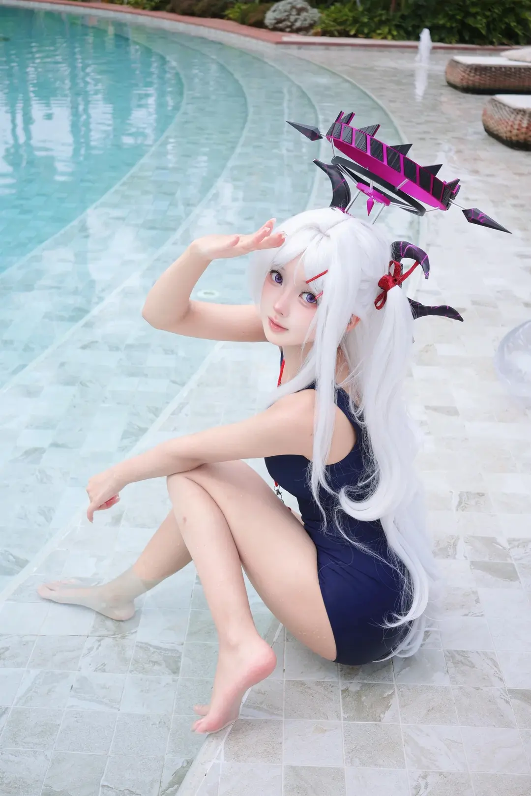 蔚蓝档案, 夏日泳装, 死库水, 泳池cos, 恶魔学姐