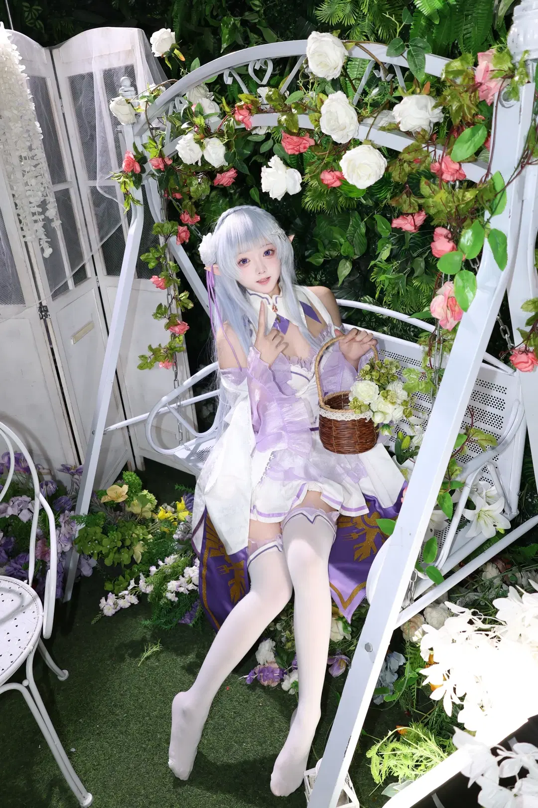 从零开始的异世界生活, 二次元cosplay, 爱蜜莉雅cos, 白丝, 精灵耳