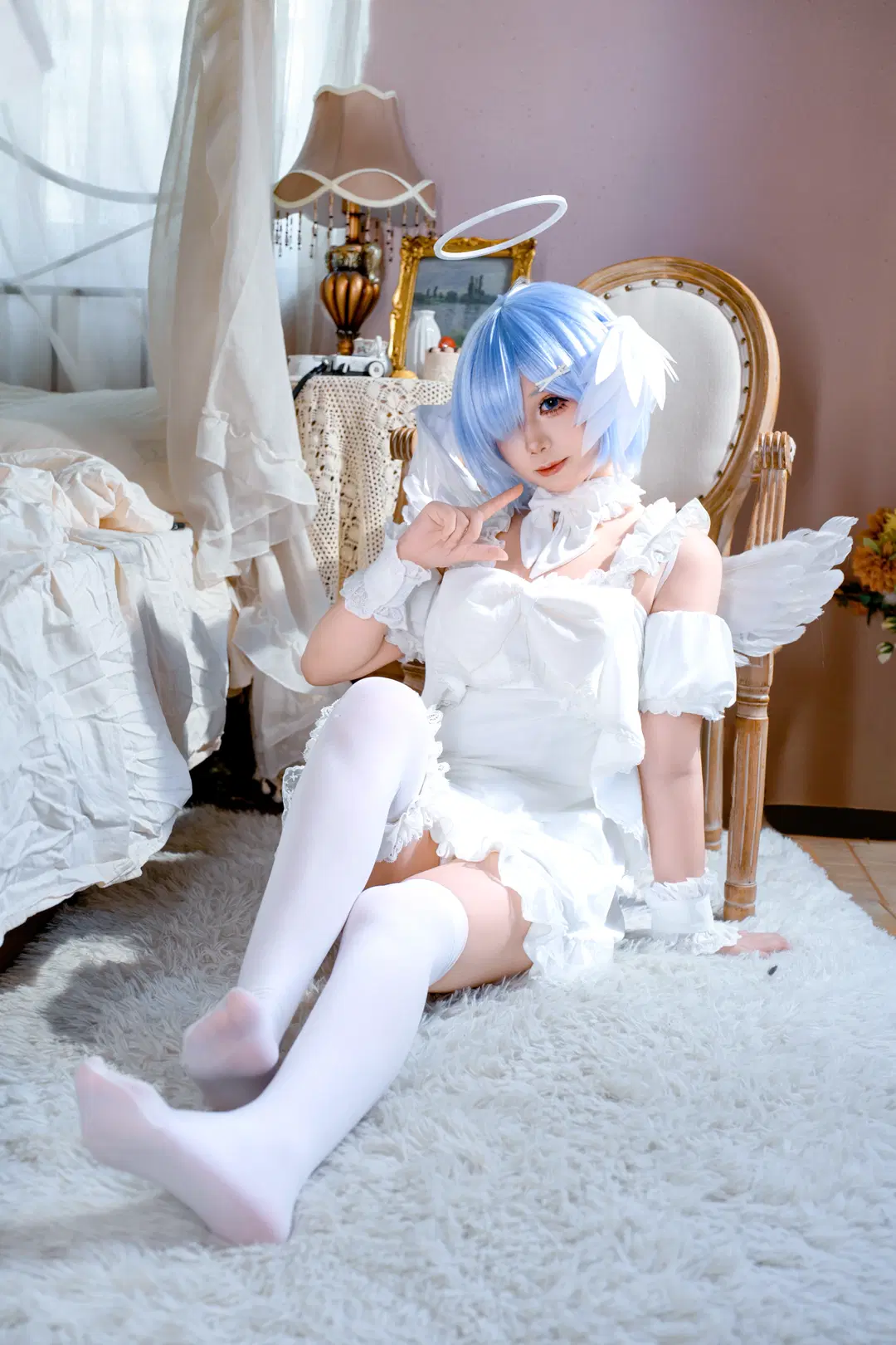 cosplay, 二次元攝影, 蕾姆cos, 白絲, 天使