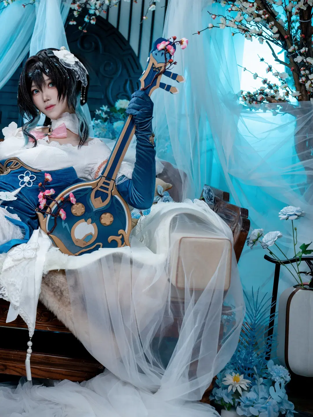 【阮梅cos】崩壞星穹鐵道雪綻梅箋，青花與琵琶的靜謐之夢 - pzzz - 第2張