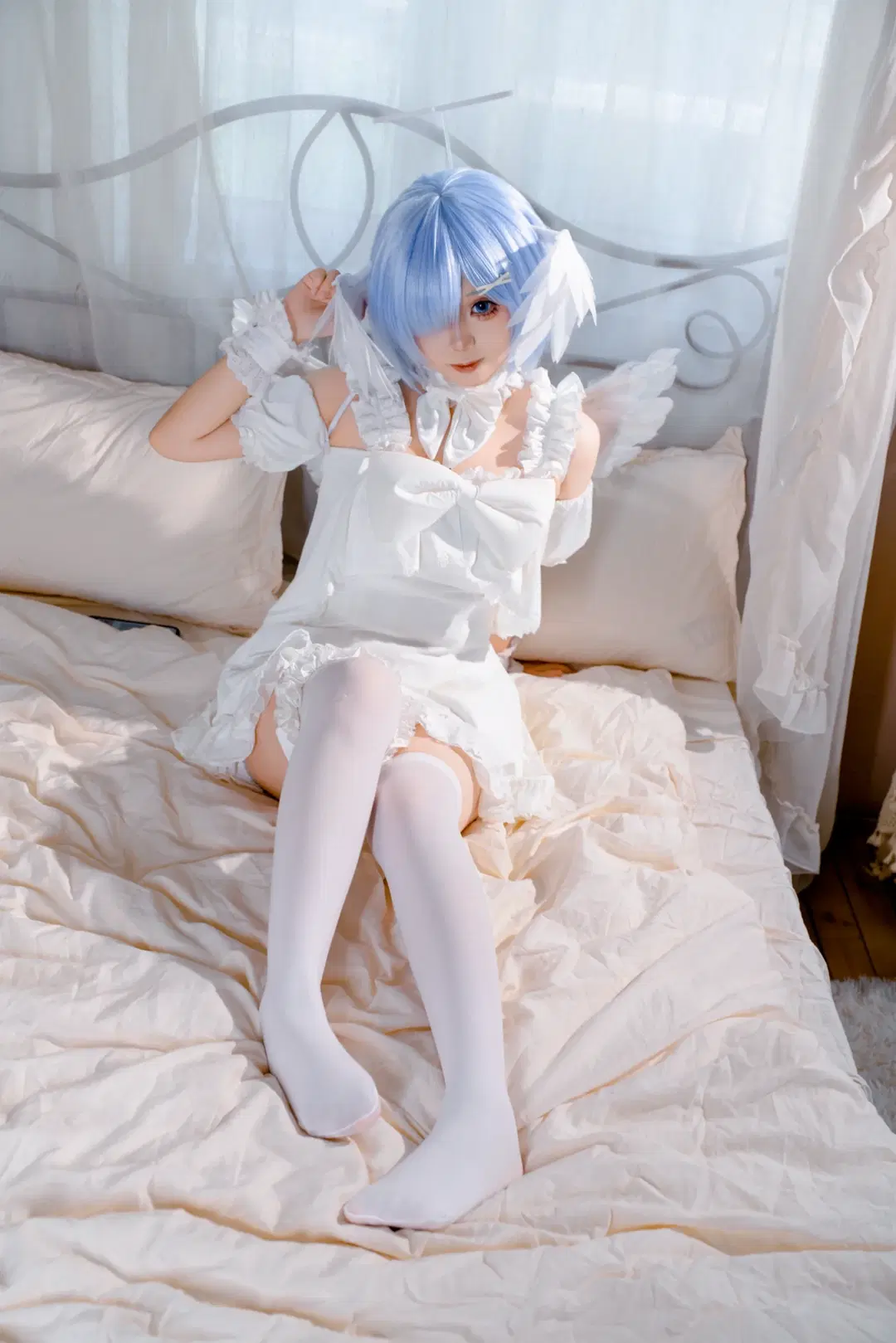 二次元, cosplay, 蕾姆cos, 白絲, 天使