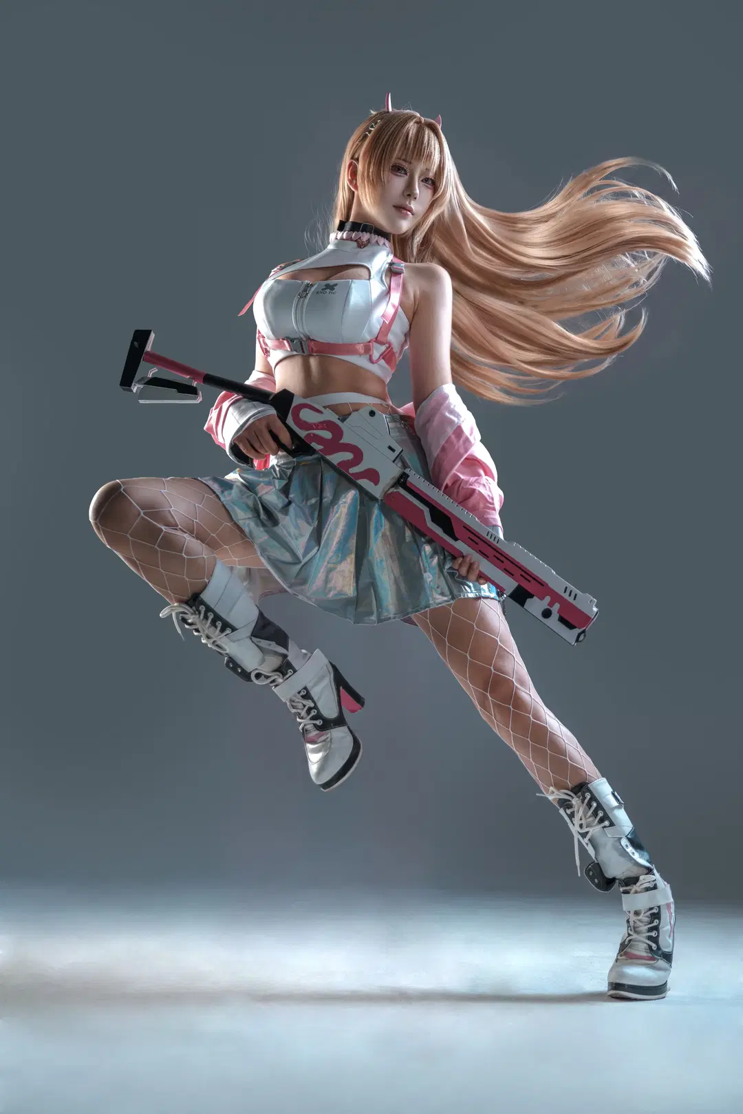 白棚拍摄, 毒蛇cos, NIKKE胜利女神, 赛博朋克风格, 白丝网袜