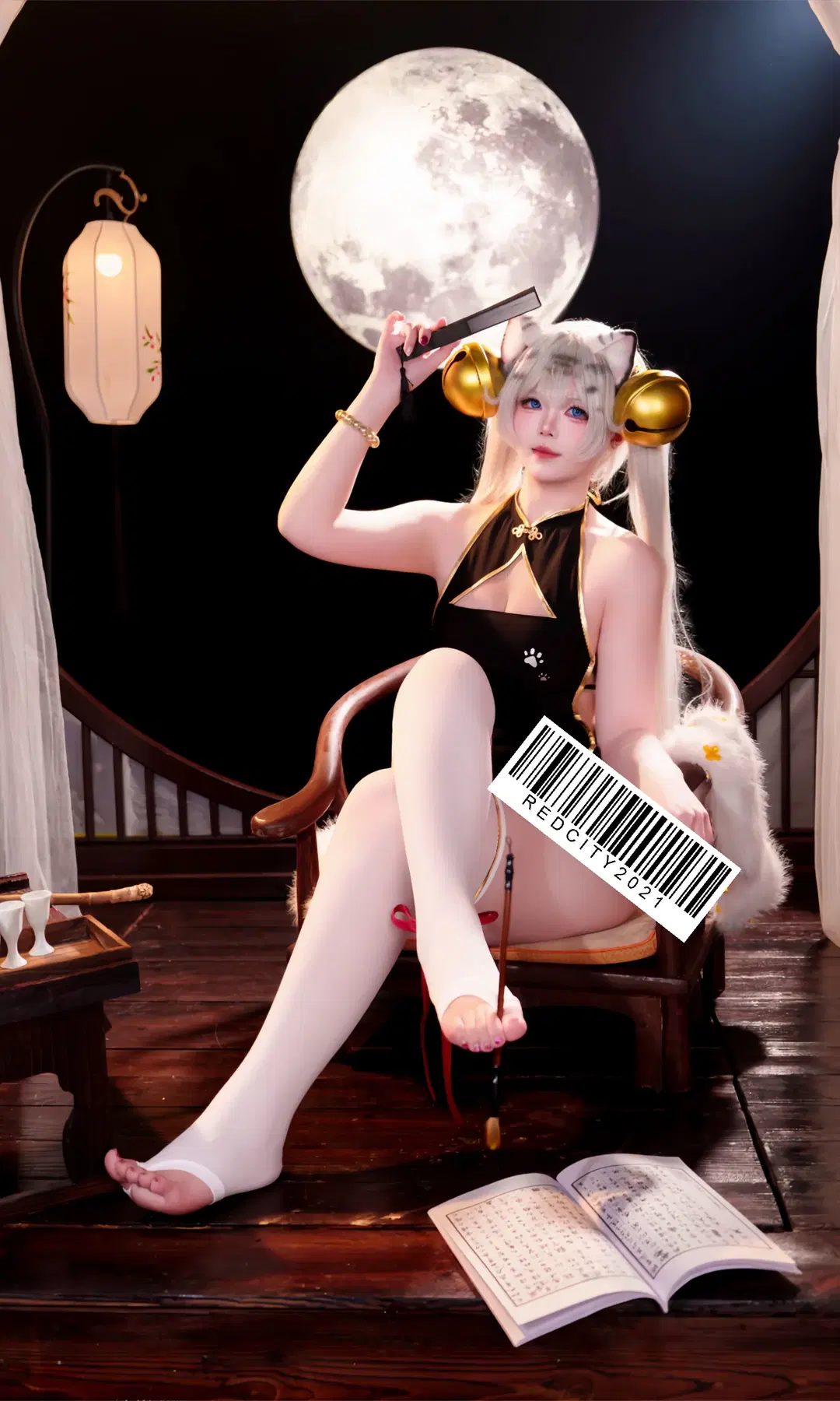 白虎娘, 白丝, 国风cosplay, 古风写真, 猫耳萌妹