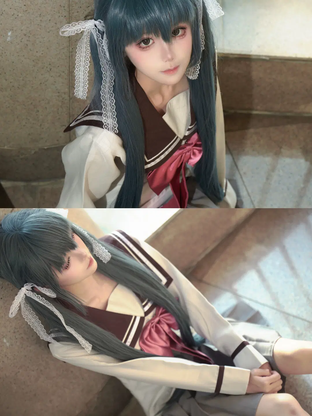 【本间心玲cos】樱之刻里的蓝发水手服少女 - lov3eeanxxx - 第2张