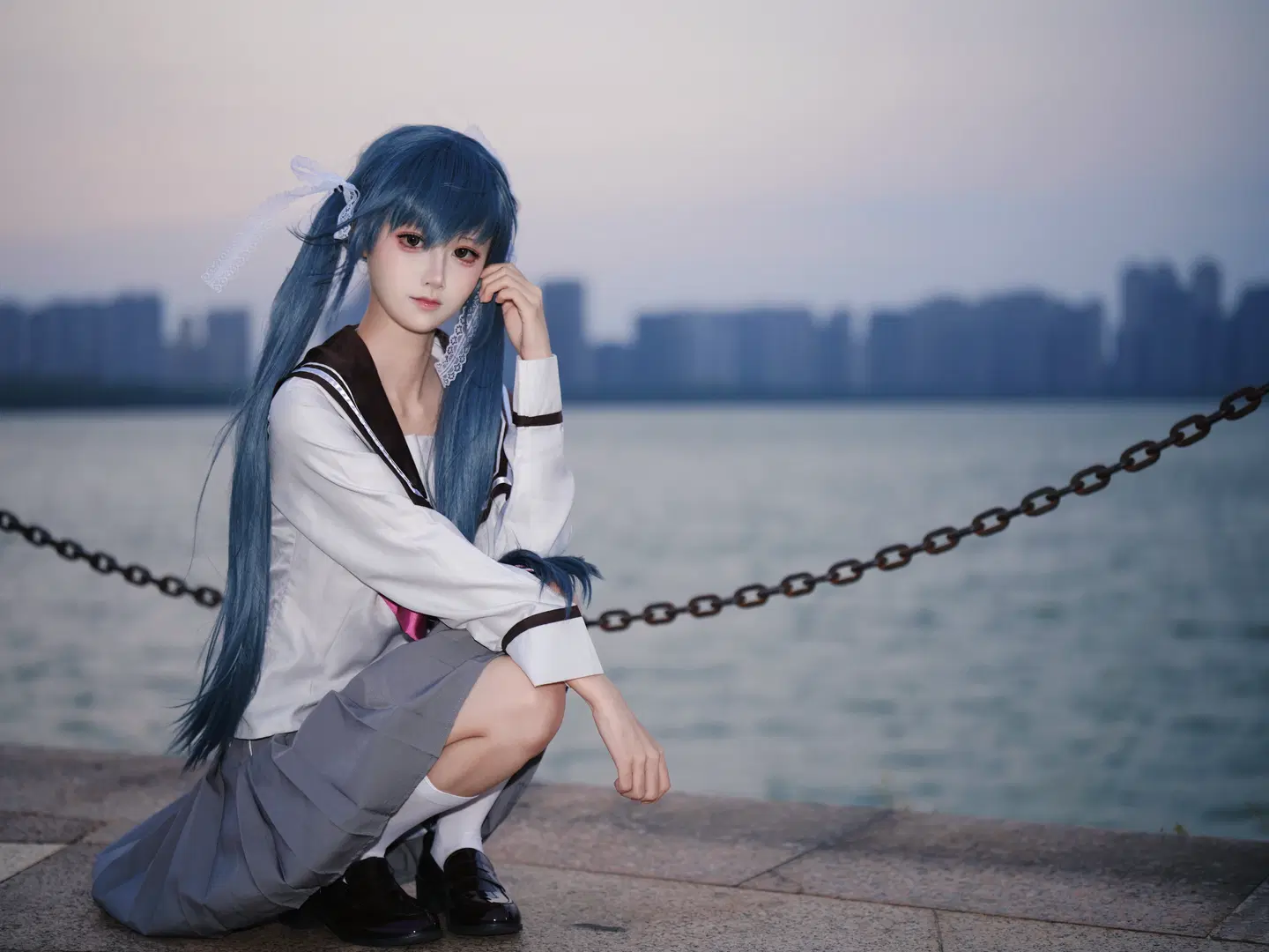 【本间心玲cos】樱之刻里的蓝发水手服少女 - lov3eeanxxx - 第4张