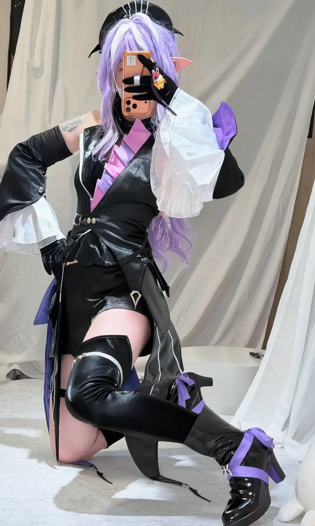 Zenless Zone Zero, Vivian cosplay, Elf ears, Leather jacket and long boots, Korean cafe collaboration