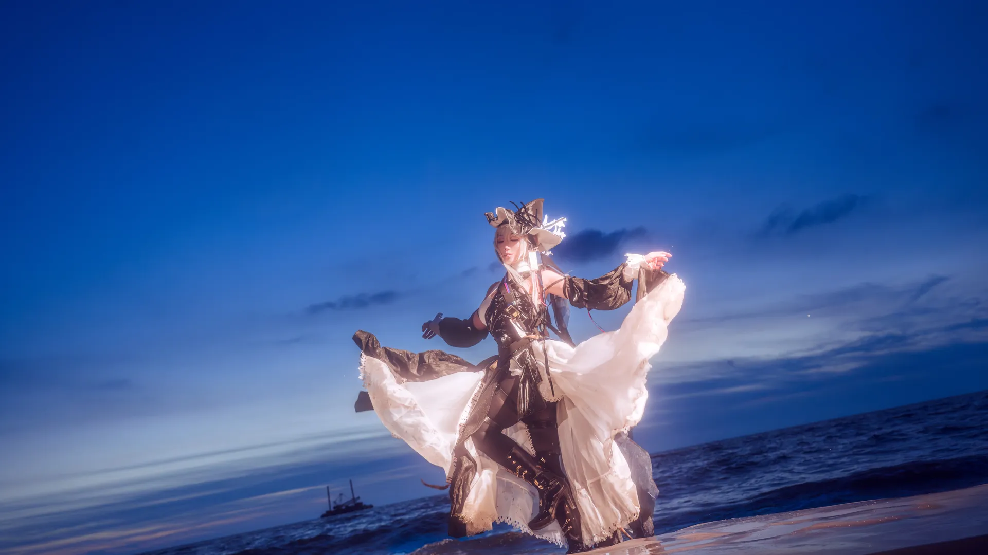 Beach photography, Arknights, Cosplay outfit, Specter the Unchained cosplay, Black sheer stockings and long boots - Image 11