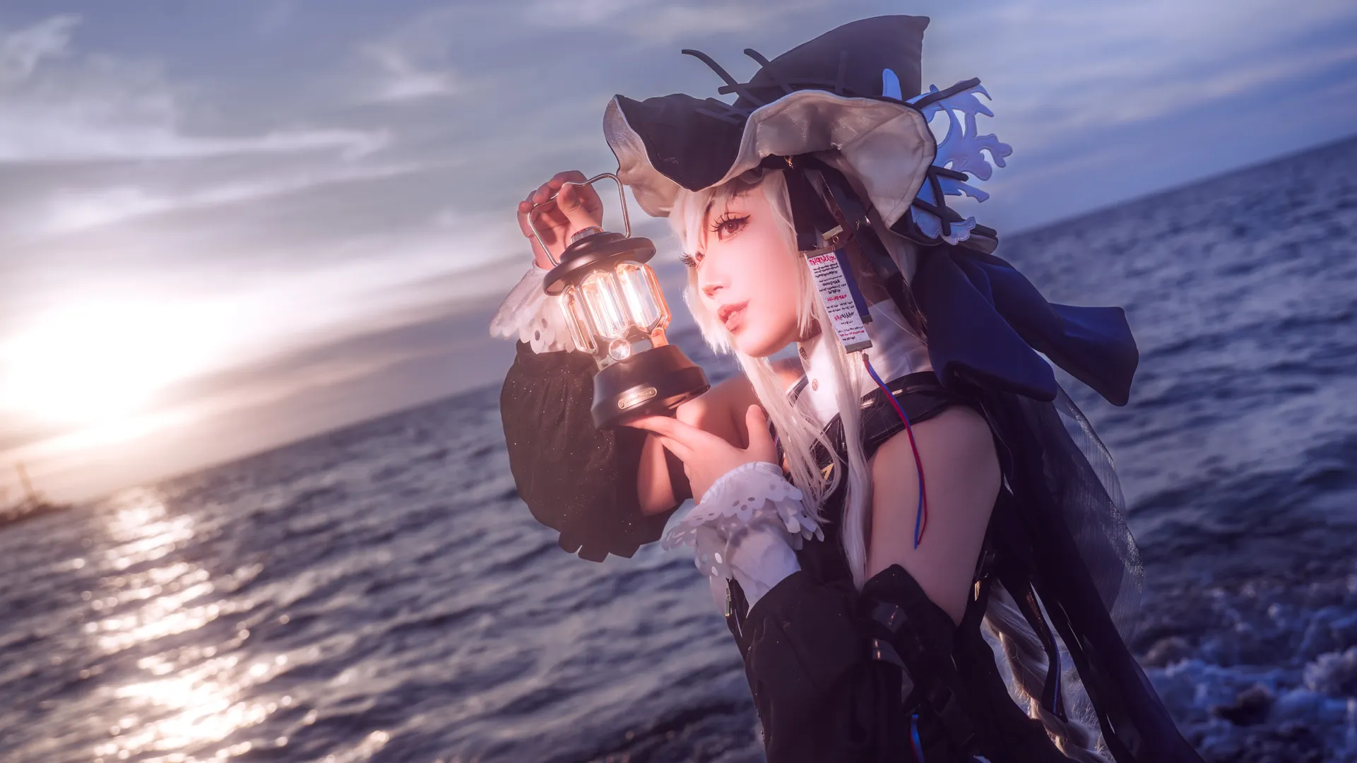 Beach photography, Arknights, Cosplay outfit, Specter the Unchained cosplay, Black sheer stockings and long boots - Image 2