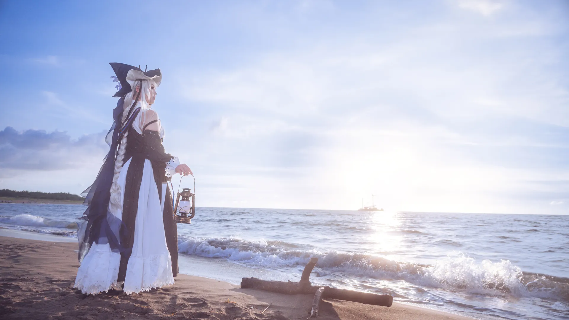 Beach photography, Arknights, Cosplay outfit, Specter the Unchained cosplay, Black sheer stockings and long boots - Image 3