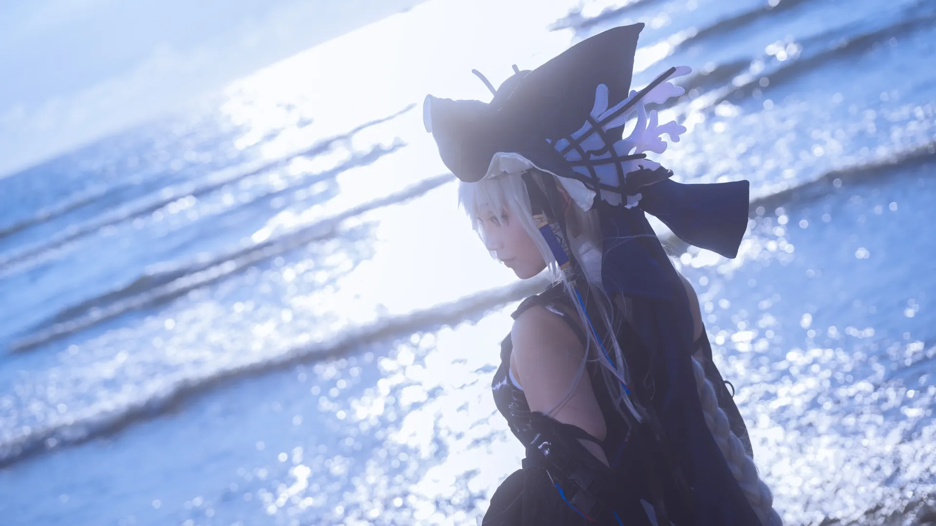 Beach photography, Arknights, Cosplay outfit, Specter the Unchained cosplay, Black sheer stockings and long boots - Image 5